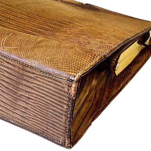 Snakeskin Print Faux Leather Vintage 70's Handbag Hinged Structured - Picture 8 of 12